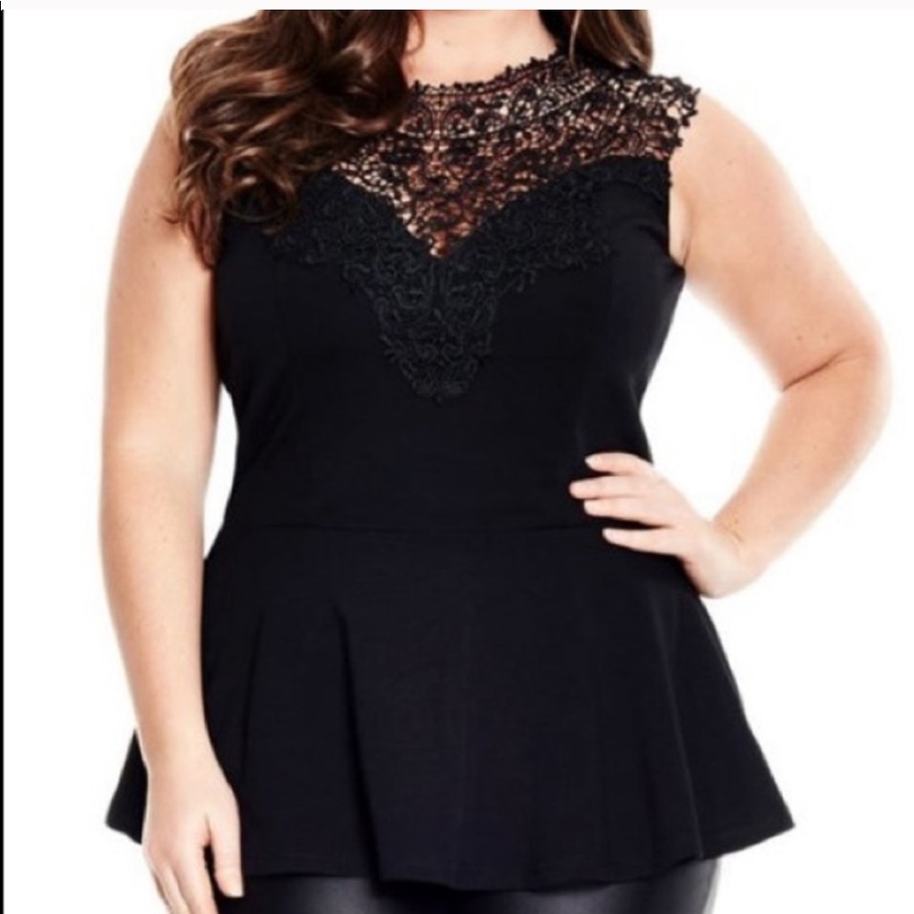 Material Girl Black Sleeveless Lace Peplum Top